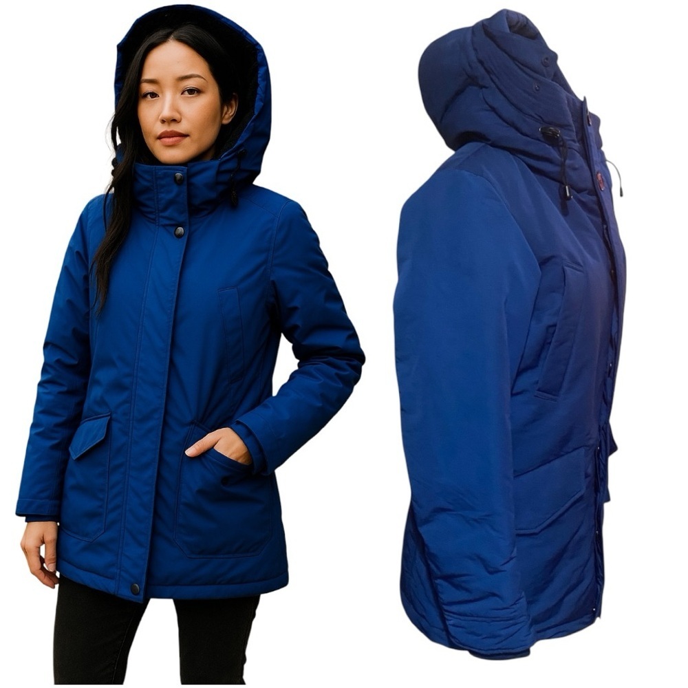 Uniqlo Ultra Warm Hybrid Down Coat Blue Hooded Winter Coat Size S